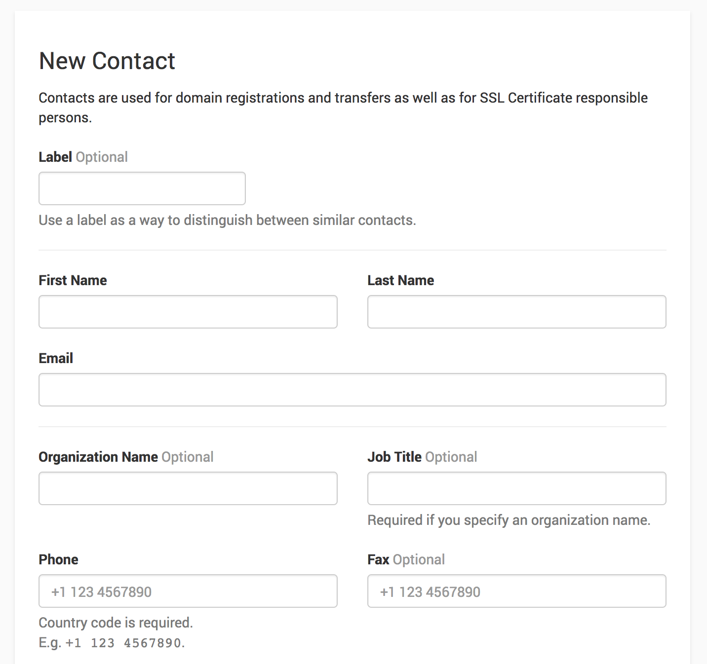 creating a contact during domain registration