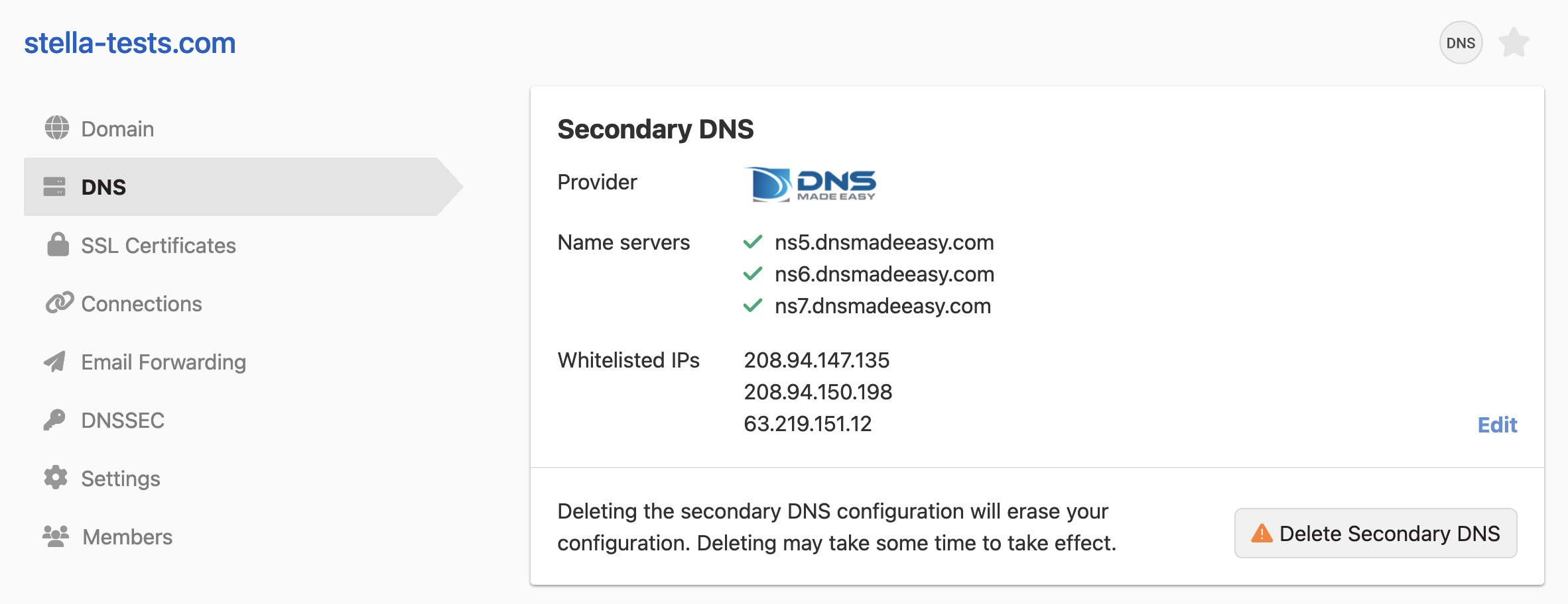 Updated DNS management page