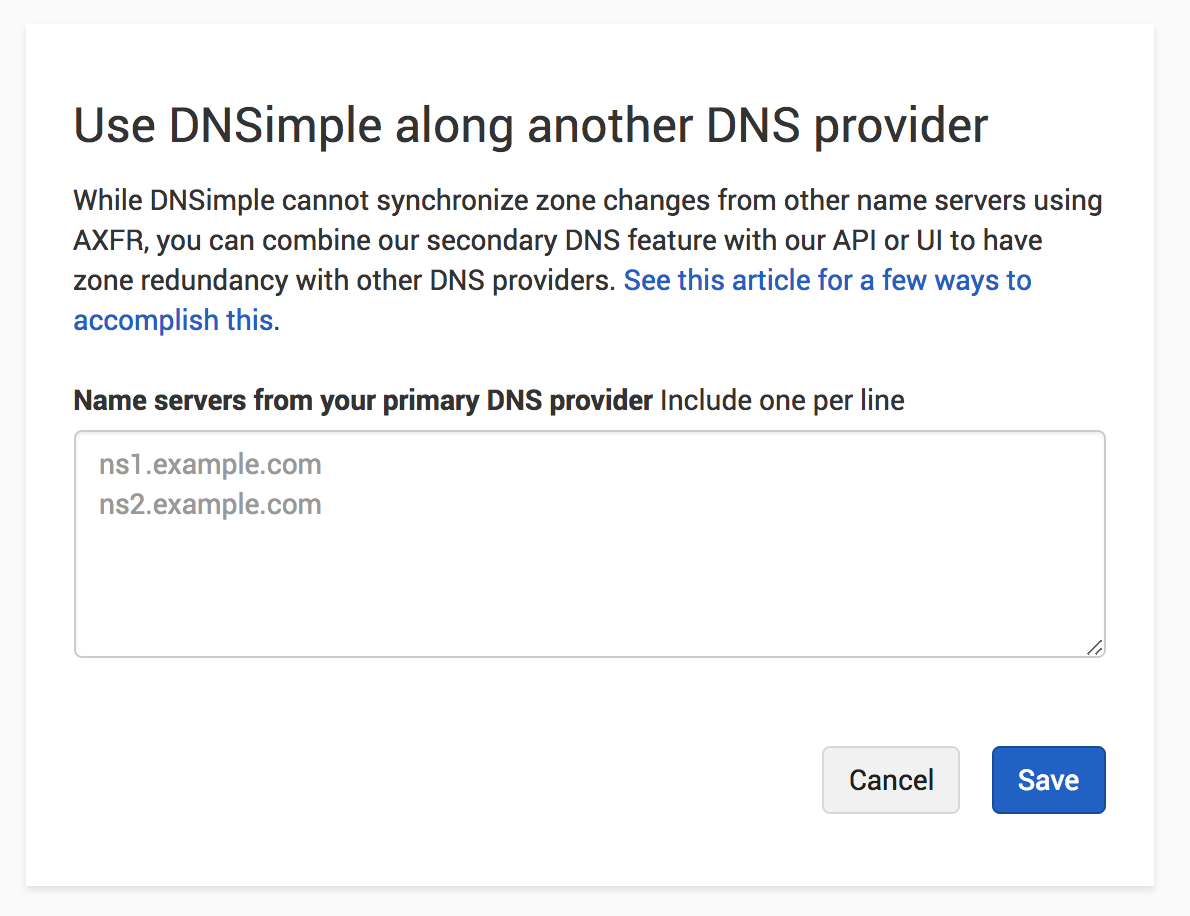 Configure primary DNS provider name servers