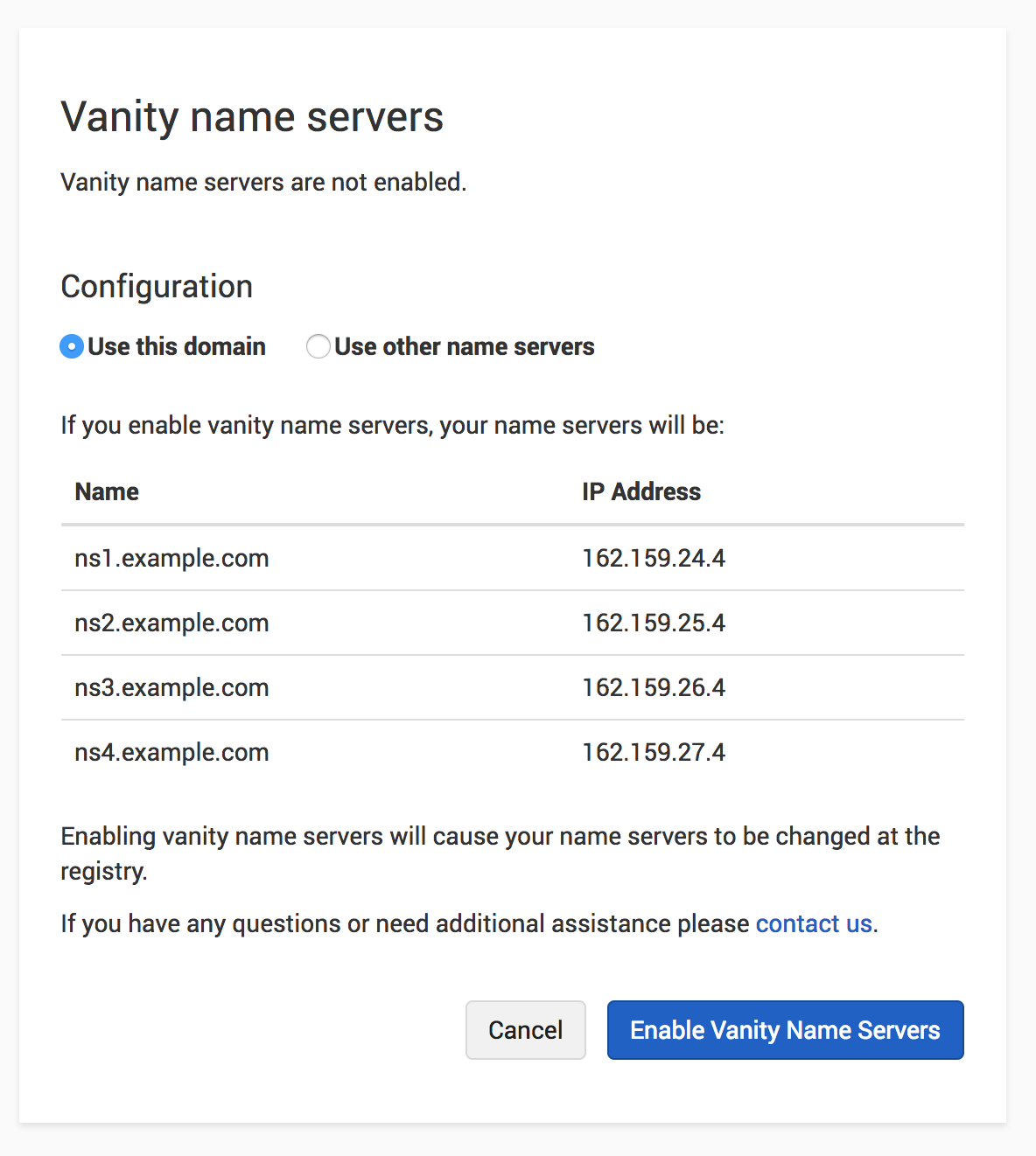 Vanity Name Servers on same domain