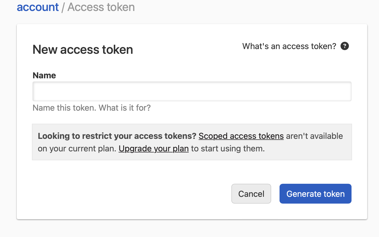 screenshot of creating a new access token