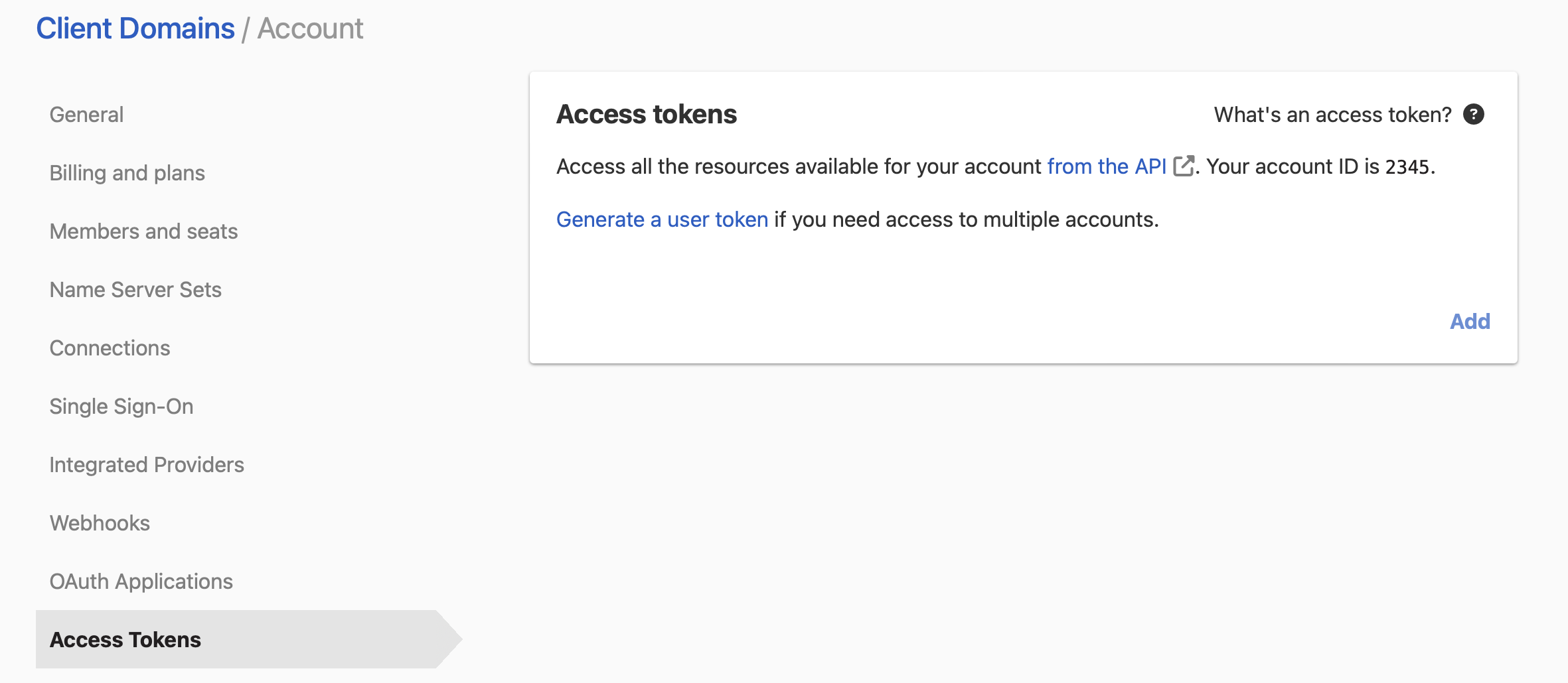 screenshot of account access tokens