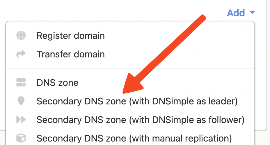 Adding a secondary DNS zone with DNSimple as leader
