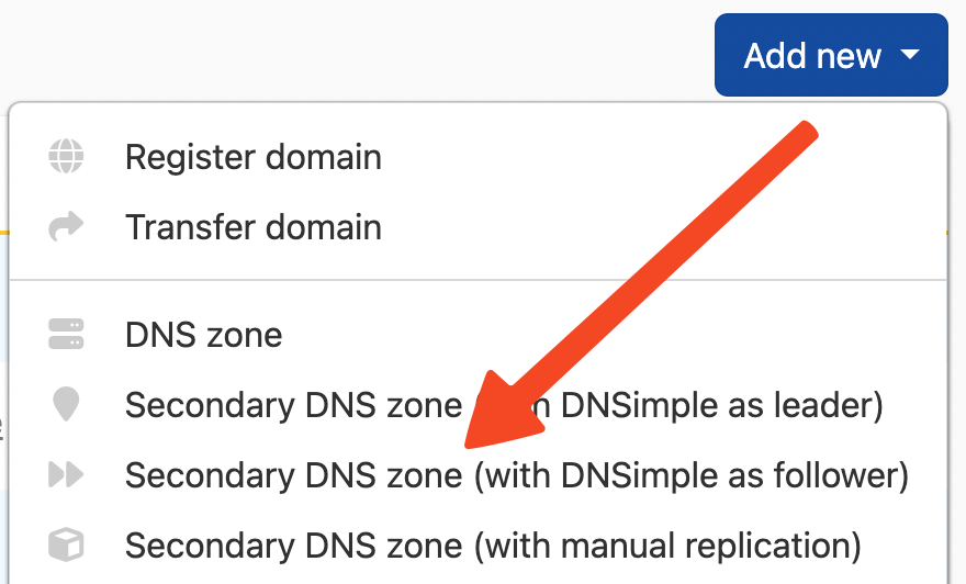 Add new Secondary DNS Zone