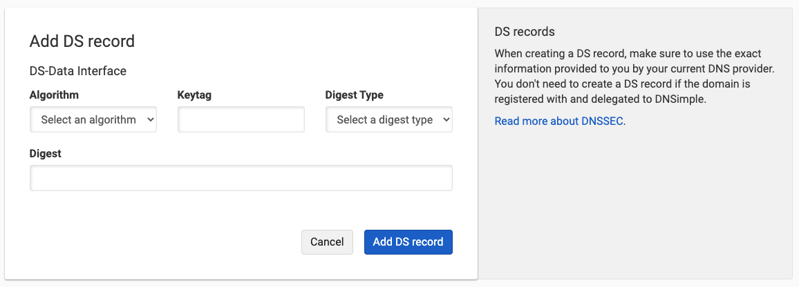 Enter the DS Information