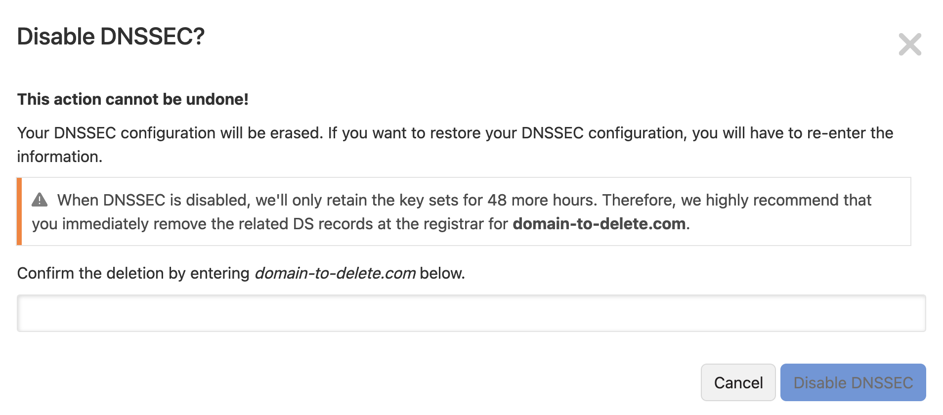 DNSSEC disable for hosted domains