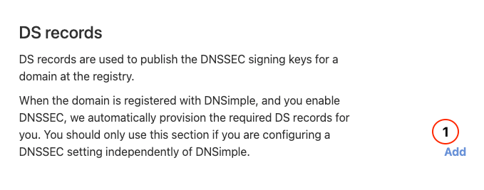 screenshot of managing DS records when none present