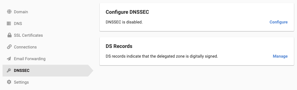 Access DNSSEC through the DNSSEC tab on your domain management page