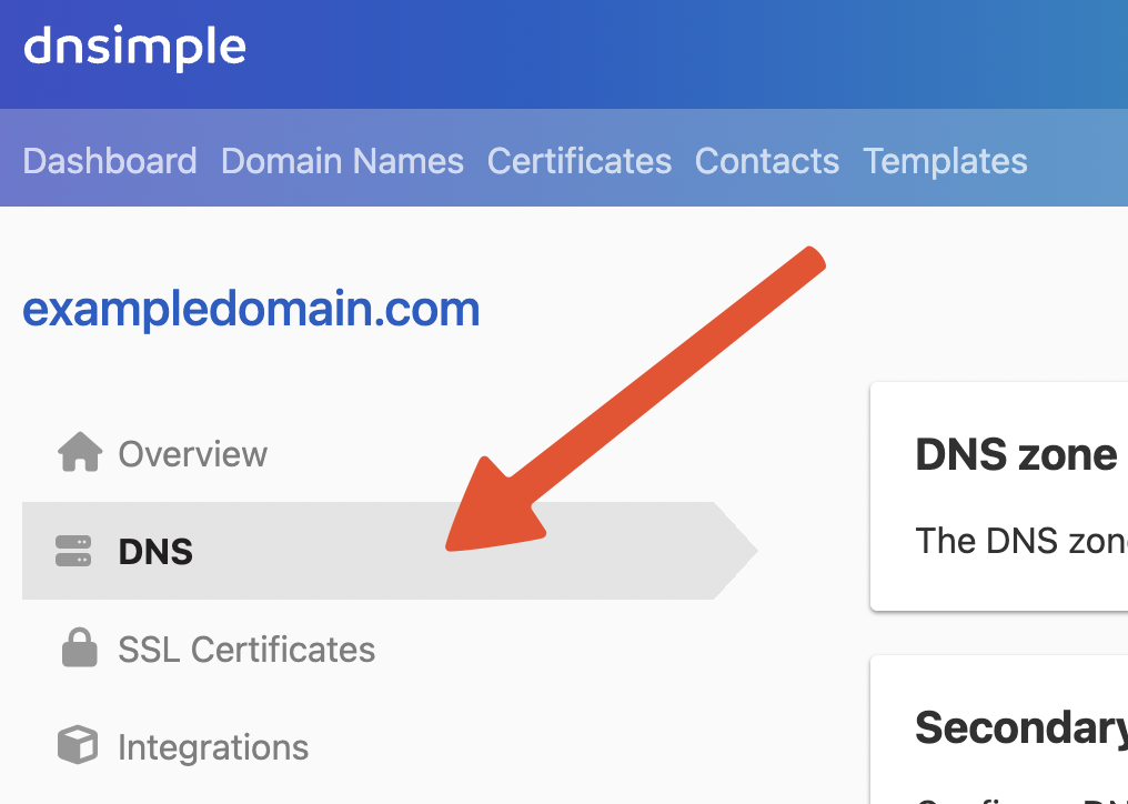 Domain DNS tab link