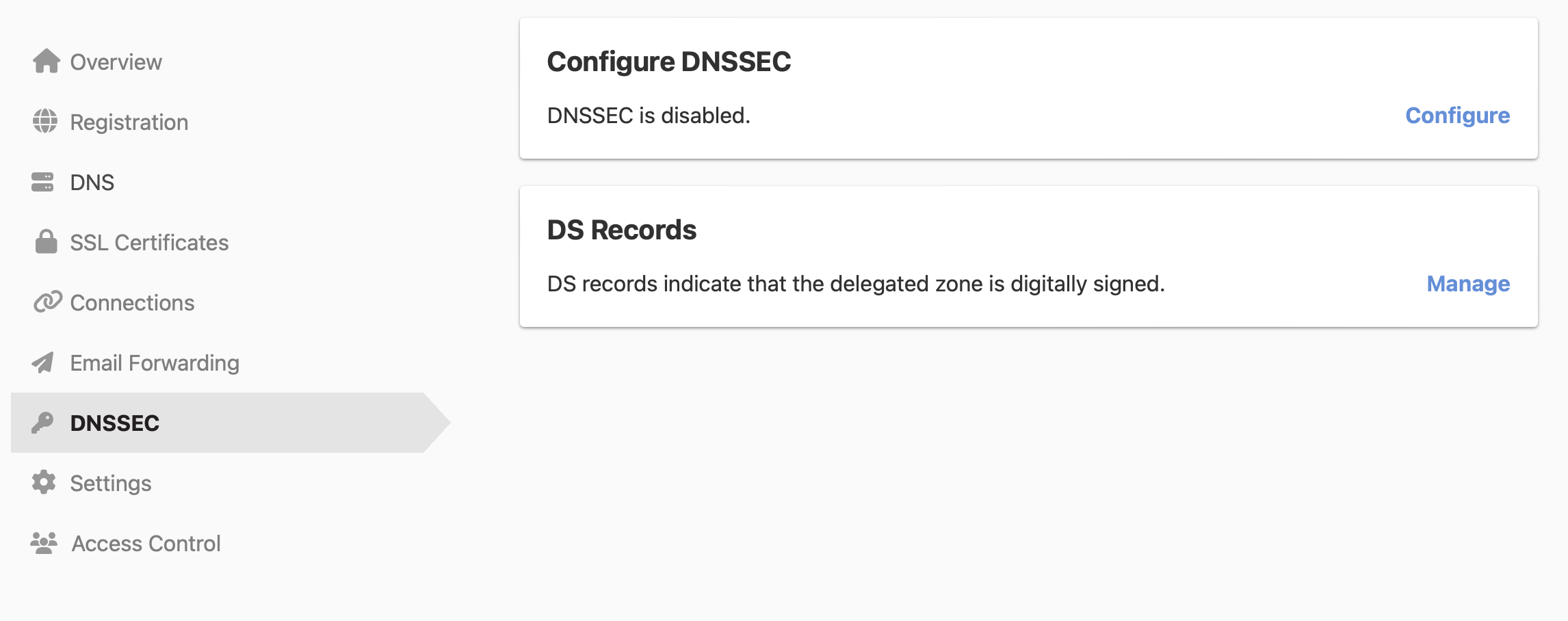 screenshot: edit dnssec link