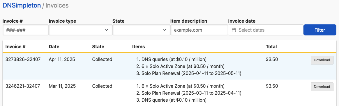 Enterprise Invoice Filter