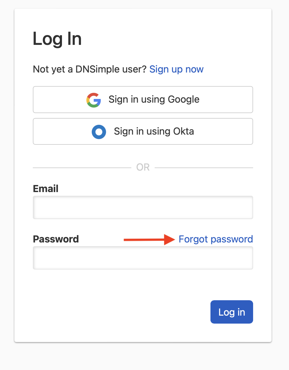 screenshot of forgot password link