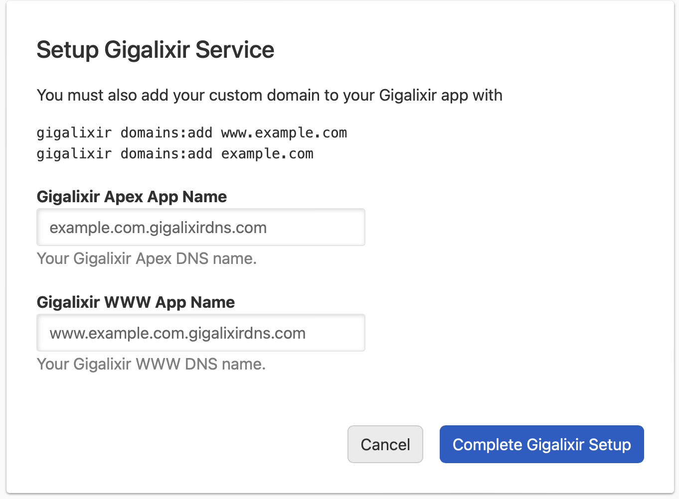 setup gigalixer service