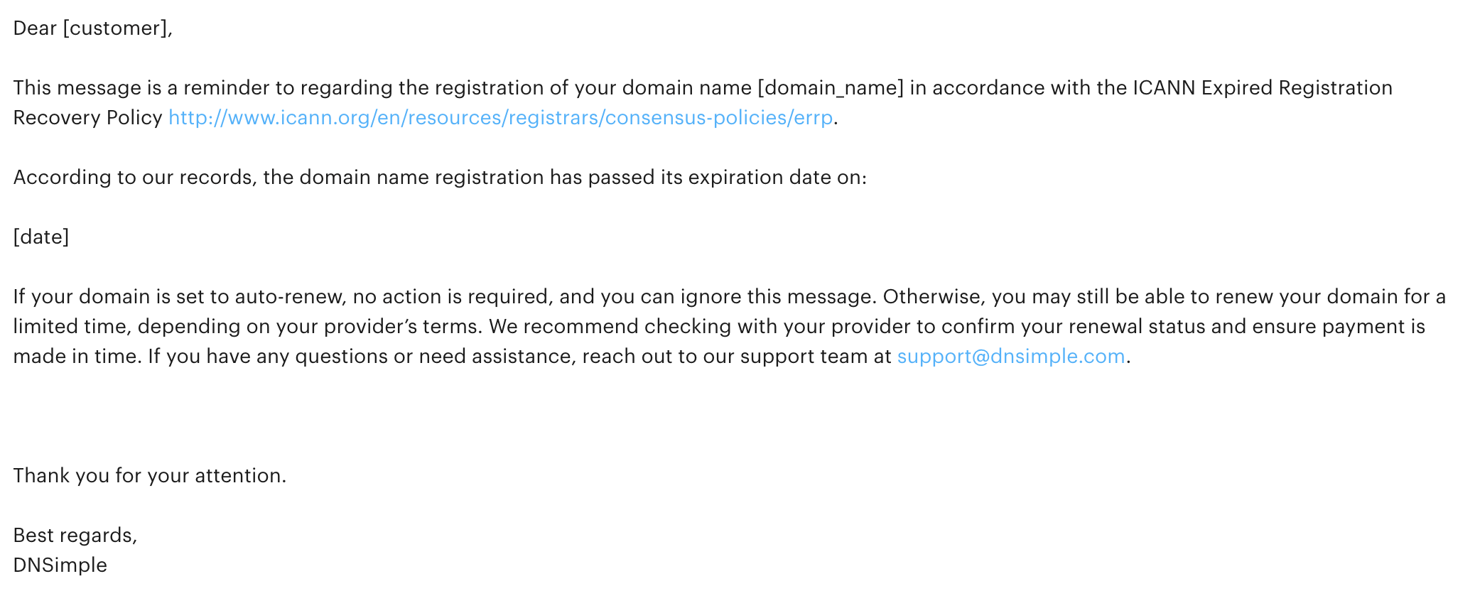 screenshot of ICANN 3rd expiration mail