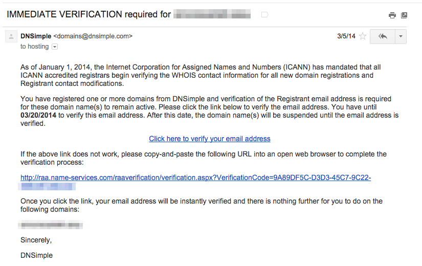ICANN Verification Email