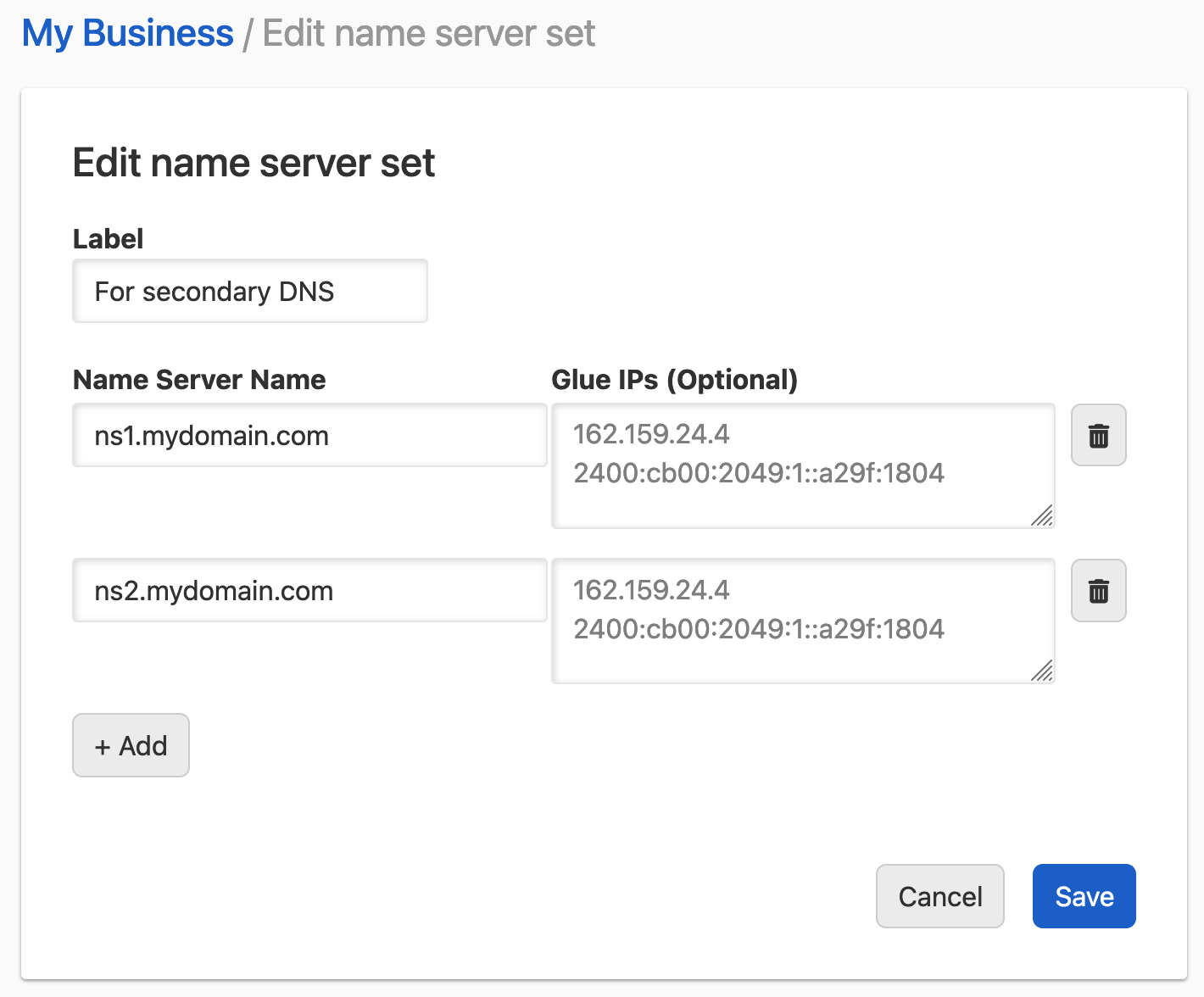 Name server set update
