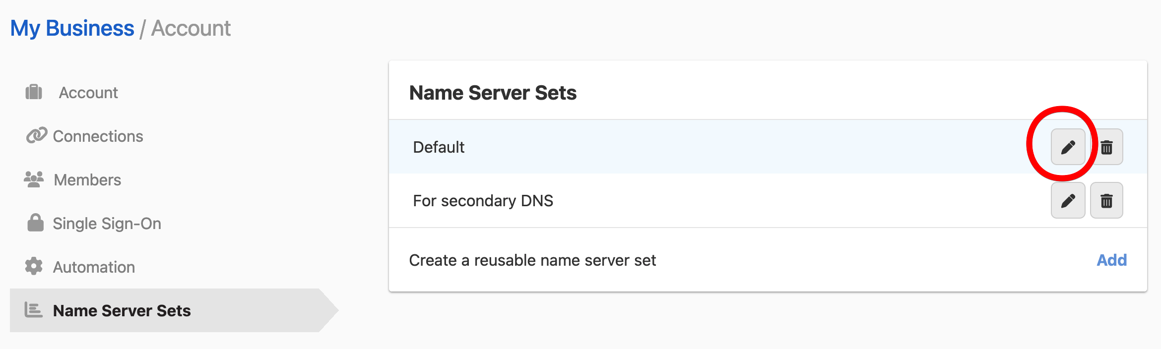 Editing a name server set