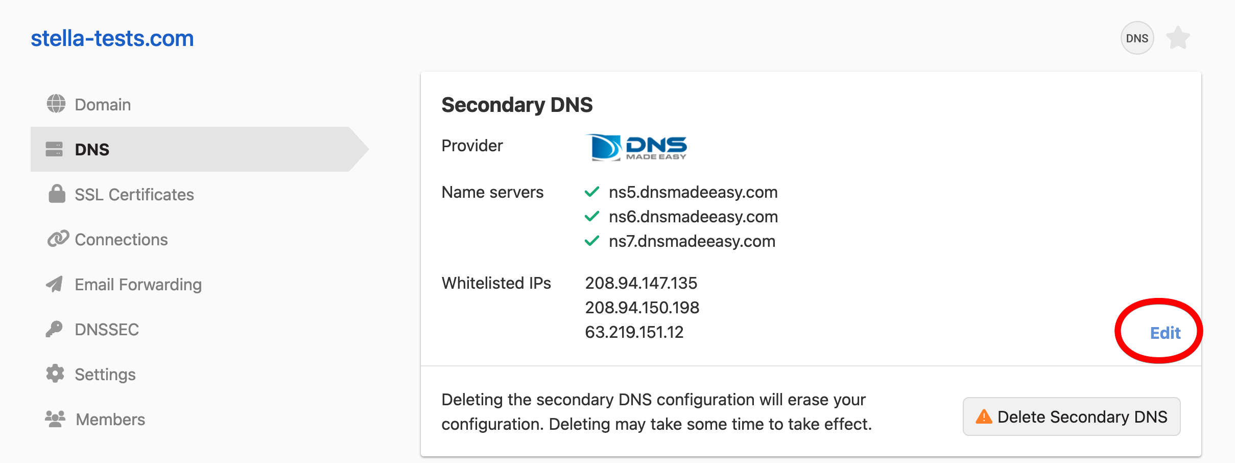 Reconfigure Secondary DNS