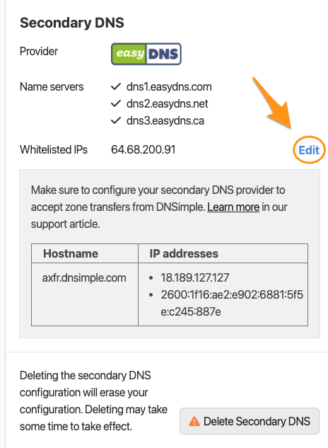 Reconfigure Secondary DNS