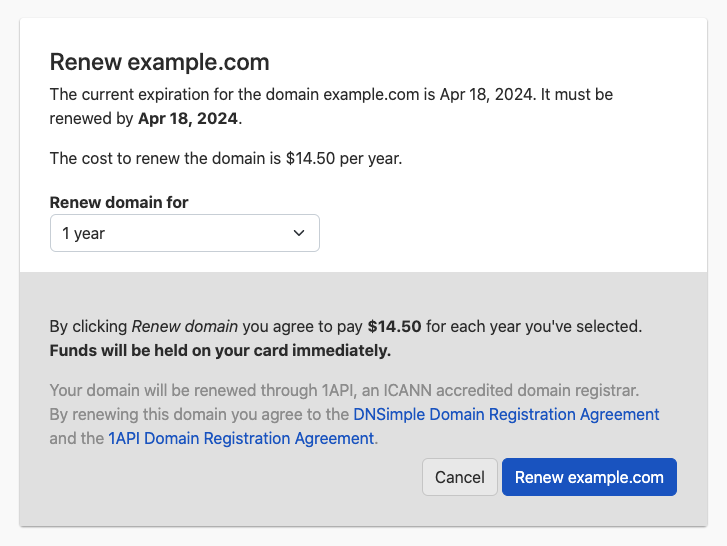 Renew domain form