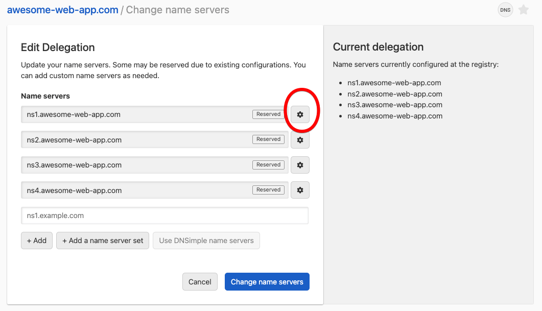 Edit reserved name servers through configuration