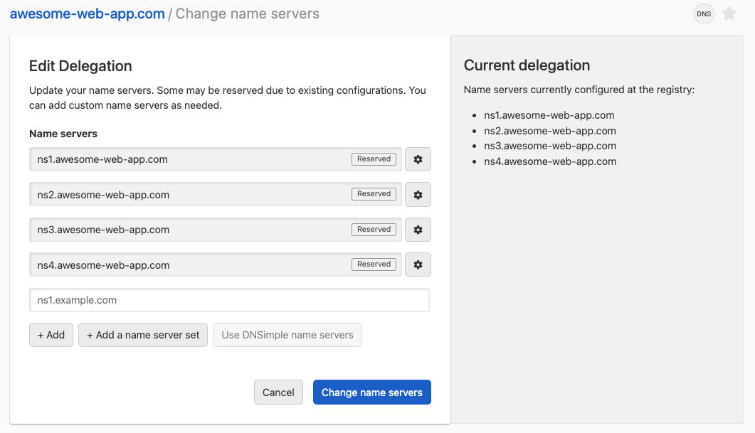 Reserved name servers