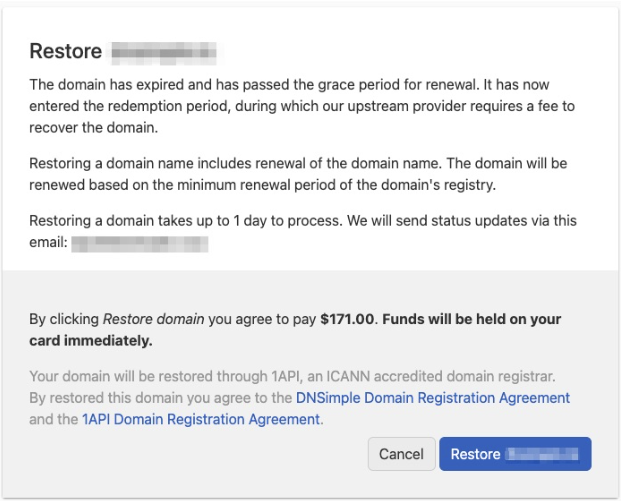 Restore domain form
