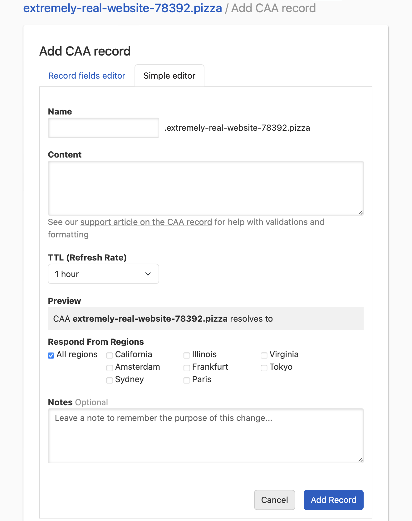 switch to simple record editor