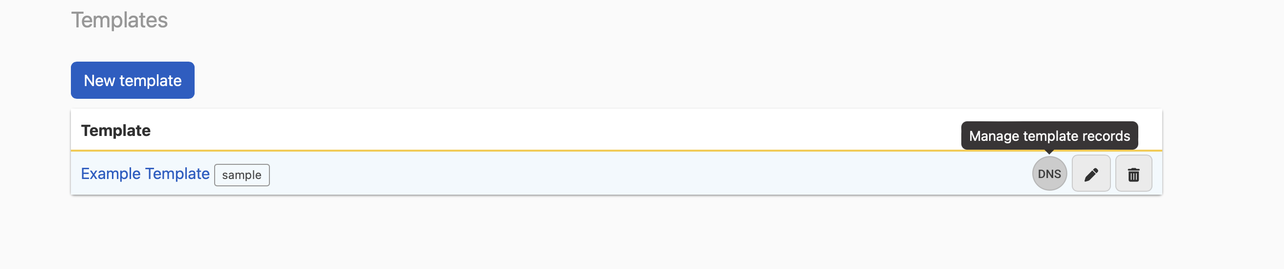 screenshot of tooltip for managing a templates dns