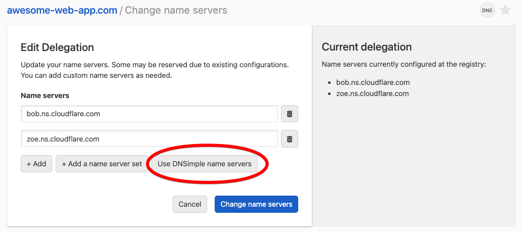 Use DNSimple name servers