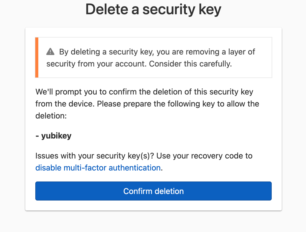 Confirm disabling of security key