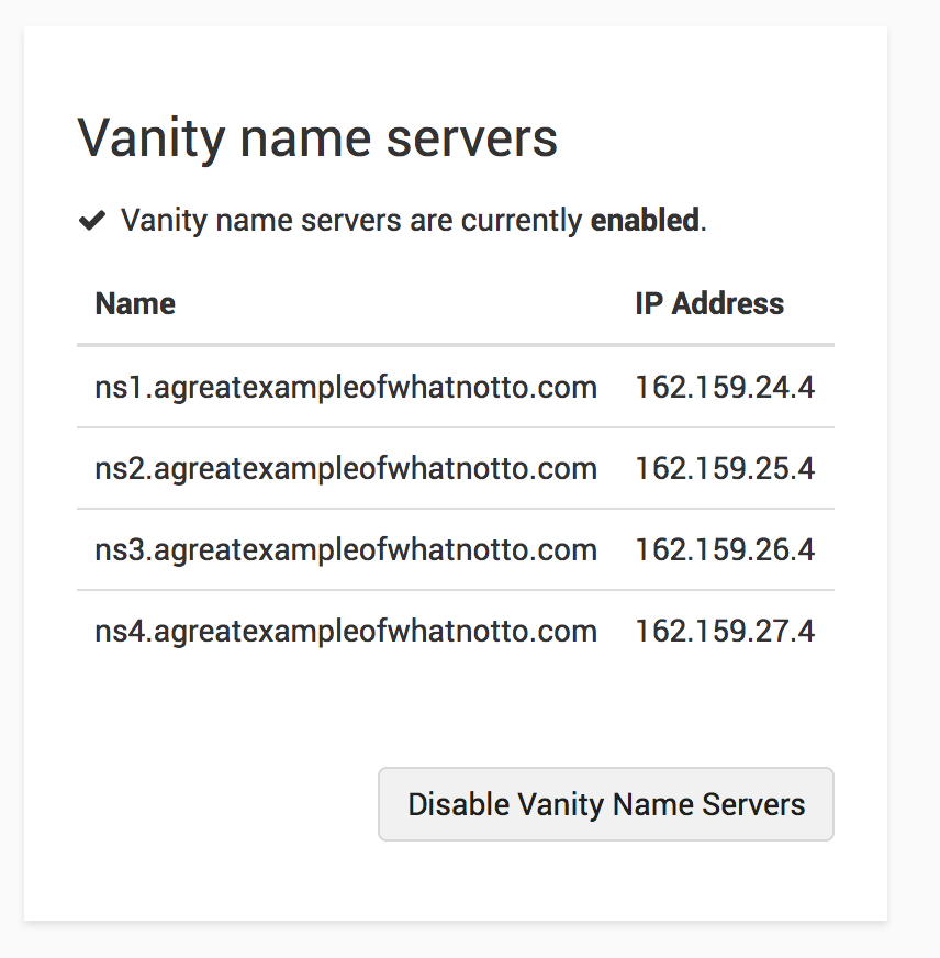 Disable Vanity Name Servers